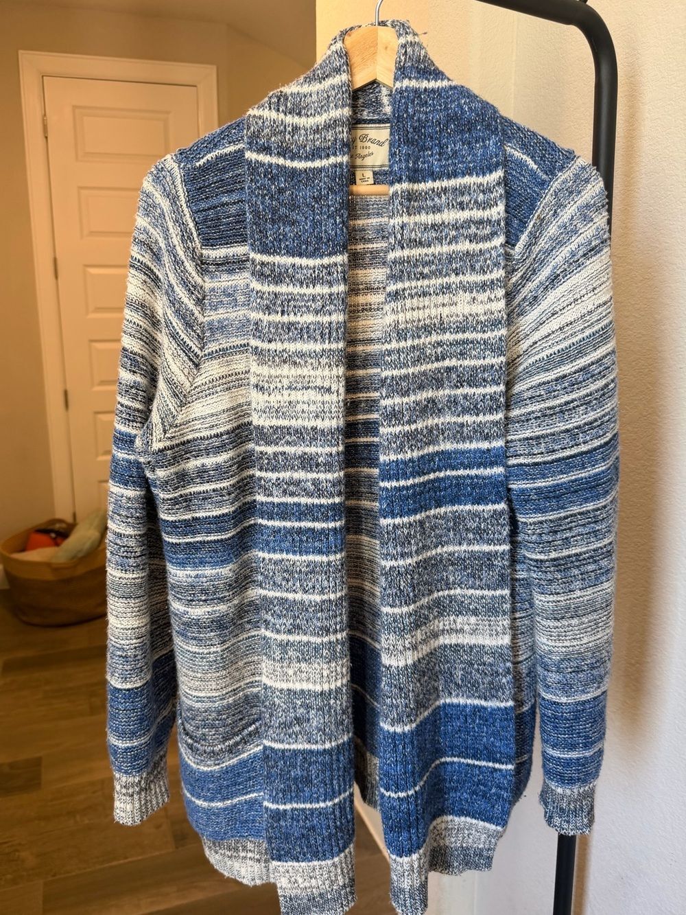 Lucky Brand Blue Striped Shawl Collar Long Cardigan Sweater Women’s L